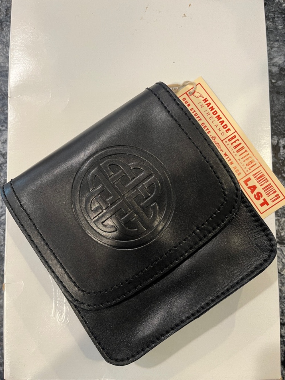 Black Mini Leather Crossbody Bag with Celtic Embossing